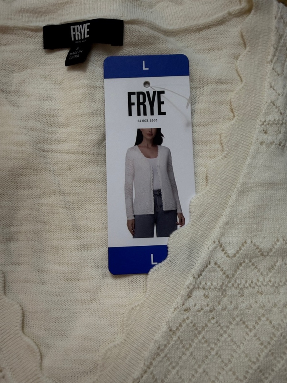 Frye Knit Cardigan 100% Cotton Ivory size M, L , XL NWT - Picture 7 of 9